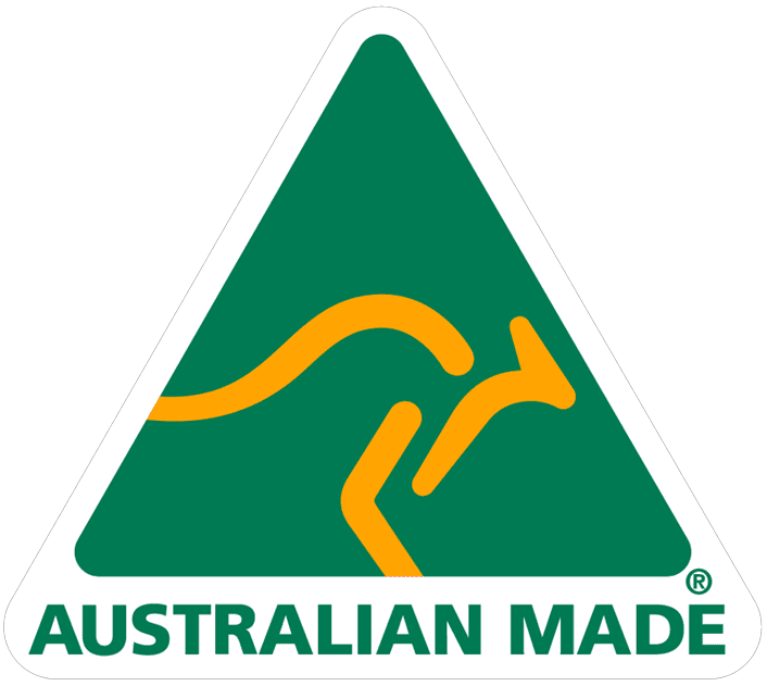 Australian Made logo – green and gold kangaroo symbol.