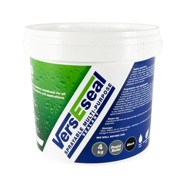 4kg container of VersEseal Rapid Build – flexible liquid waterproofing membrane for roofs, decks, gutters, tanks, and ponds.