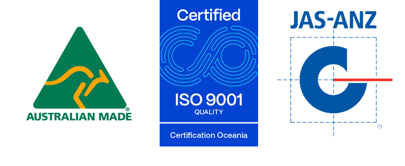 Australian Made logo and ISO 9001 Quality Certification logos for VersEseal products.